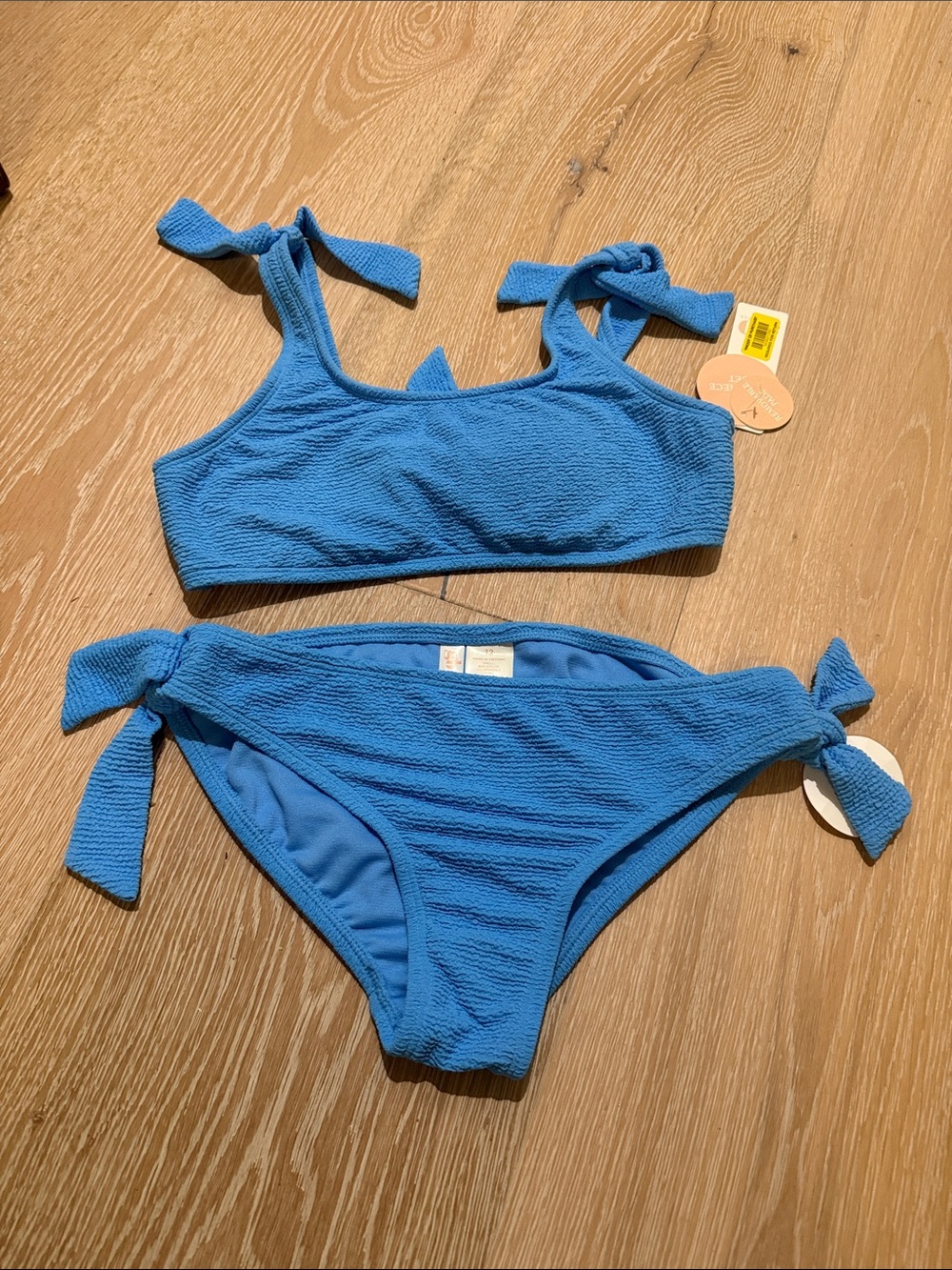 GB Girls Size 12 Blue Textured Tie-Strap Bikini Set